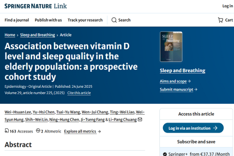 本中心研究團隊最新成果發表於《Sleep and Breathing》期刊！